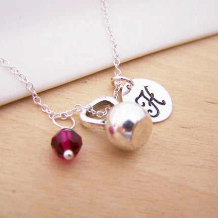 Kettlebell Necklace – Sterling Silver with Birthstone & Initial Charm