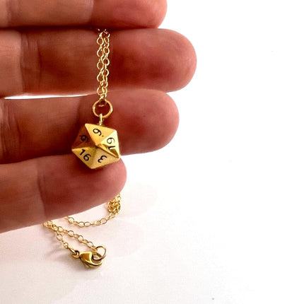 D20 Dice Necklace – 14k Gold Filled DnD Charm Jewelry, Handmade Gift for Her