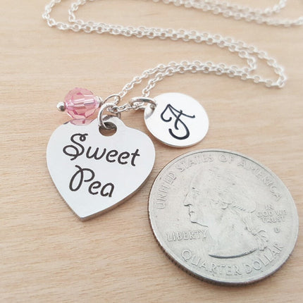 Sweet Pea Necklace – Sterling Silver with Birthstone & Initial Charm