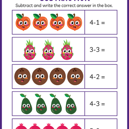 Kindergarten Subtraction Workbook – 19 Printable Pages | Instant PDF Download