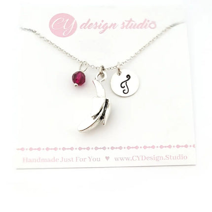 Personalized Banana Necklace – Sterling Silver Chain with Birthstone & Initial
