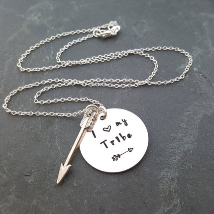 I Love My Tribe Necklace - Hand Stamped Jewelry Aluminum & Sterling Silver