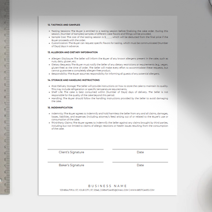 Cake Business Contract Template – 3-Page Editable Canva Form (Instant Download)