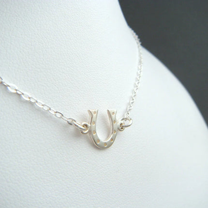 Tiny Silver Horseshoe Necklace – Lucky Charm on 17" Sterling Chain