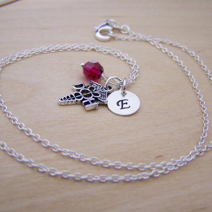 Dental Hygienist Necklace – Sterling Silver with Birthstone & Initial Charm