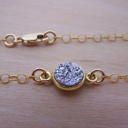 Silver Druzy Dainty 14k Gold Filled Chain Stacking Bracelet