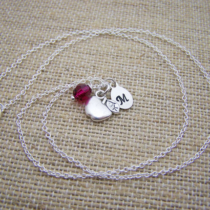 Personalized Apple Necklace – Sterling Silver Chain with Birthstone & Initial