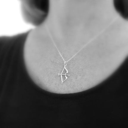 Silver Bow and Arrow Necklace – Sterling Silver Archery Pendant on 16" Chain
