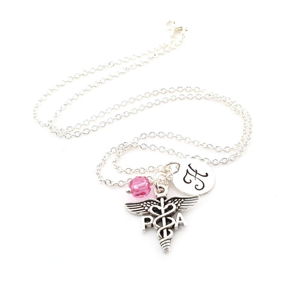Physician Assistant (PA) Charm Necklace – Personalized Sterling Silver Jewelry with Initial & Birthstone or Pearl