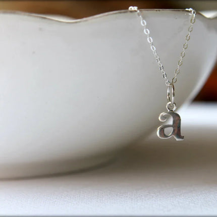 Tiny Typewriter Initial Necklace – Choose Your Letter, Sterling Silver Charm on 16" Chain