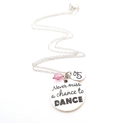 Never Miss a Chance to Dance Necklace – Sterling Silver with Birthstone & Initial Charm