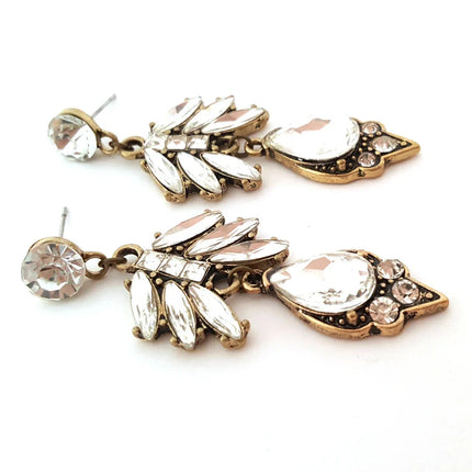 Vintage-Inspired Rhinestone Statement Earrings – Bronze Finish, 2.25 Inch