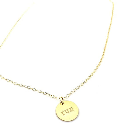 Hand Stamped “Run” Charm – 14k Gold Filled Disc Pendant – Fitness Jewelry for Runners