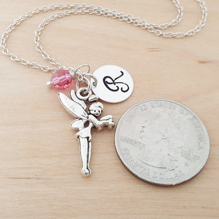 Fairy Necklace – Sterling Silver with Birthstone & Initial Charm