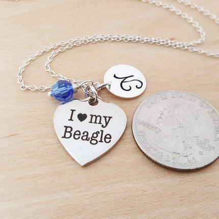 I Love My Beagle Charm Necklace – Personalized Sterling Silver Jewelry