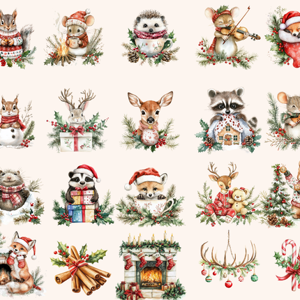Merry Little Woodland – 174 Watercolor Christmas Clipart Bundle | PNGs, 300 DPI, Commercial License Included