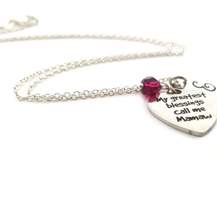 Call Me Mamaw Necklace – Sterling Silver with Birthstone & Initial Charm
