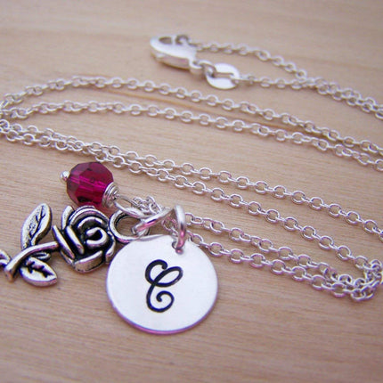 Rose Charm Necklace – Personalized Sterling Silver