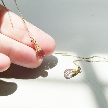 Morganite Threader Earrings – 14k Gold Filled Chain