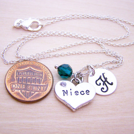Niece Necklace – Sterling Silver with Birthstone & Initial Charm