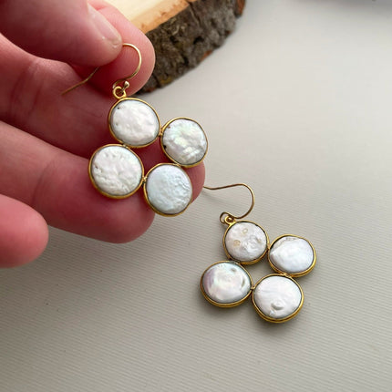 Coin Pearl Cluster Earrings – 14k Gold Filled Hooks