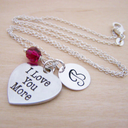 I Love You More Heart Necklace – Sterling Silver with Birthstone & Initial Charm