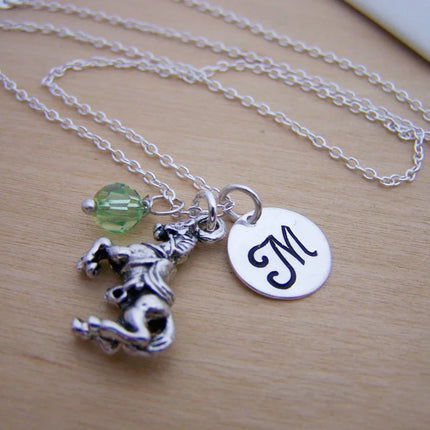 Personalized Horse Necklace – Sterling Silver Chain with Birthstone & Initial