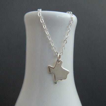 Tiny Texas State Necklace – Solid Sterling Silver TX Charm on 16" Chain