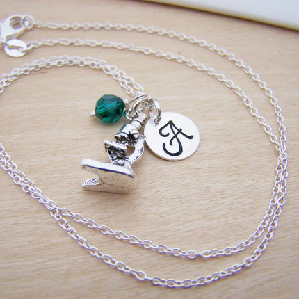 Personalized Microscope Necklace – Sterling Silver Chain with Birthstone & Initial