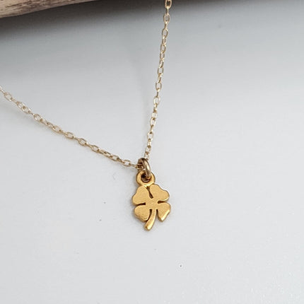 Tiny Gold Shamrock Necklace – Matte Vermeil Charm on 16" Chain