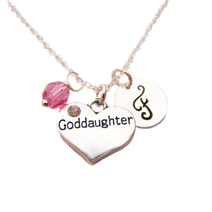 Goddaughter Necklace – Sterling Silver with Birthstone & Initial Charm