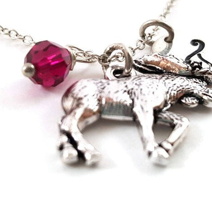 Personalized Moose Necklace – Moose Charm with Sterling Silver Chain, Birthstone & Initial