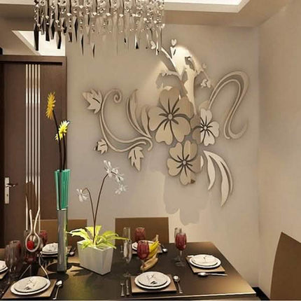 3D Mirror Flower Removable Wall Sticker
