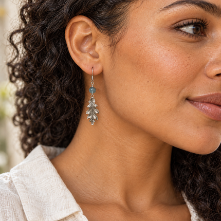 Fluorite & Pewter Oak Leaf Earrings