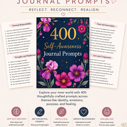 400 Self-Awareness Journal Prompts (Printable PDF)