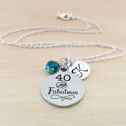 40th Birthday Necklace – Personalized Jewelry Sterling Silver with Swarovski Birthstone & Initial Charm