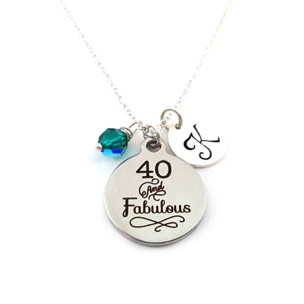 40th Birthday Necklace – Personalized Jewelry Sterling Silver with Swarovski Birthstone & Initial Charm