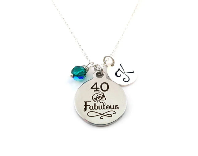 40th Birthday Necklace – Personalized Jewelry Sterling Silver with Swarovski Birthstone & Initial Charm