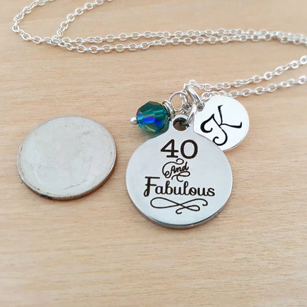 40th Birthday Necklace – Personalized Jewelry Sterling Silver with Swarovski Birthstone & Initial Charm