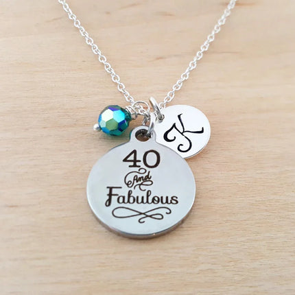 40th Birthday Necklace – Personalized Jewelry Sterling Silver with Swarovski Birthstone & Initial Charm