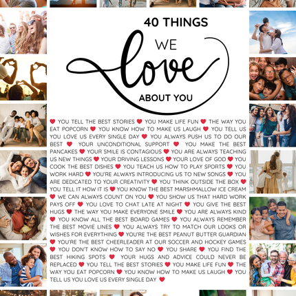 40 Things We Love About You – 40th Birthday Custom Wall Art Template