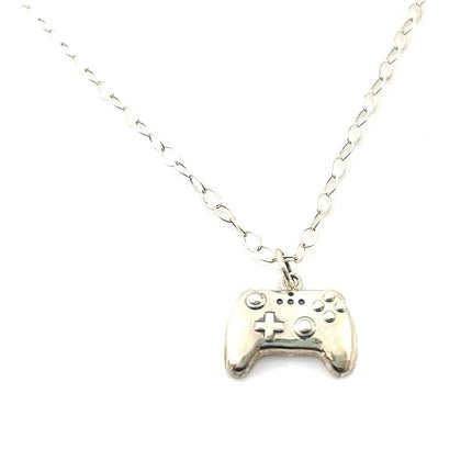 Sterling Silver Game Controller Necklace – Gamer Charm Necklace – 18" Cable Chain