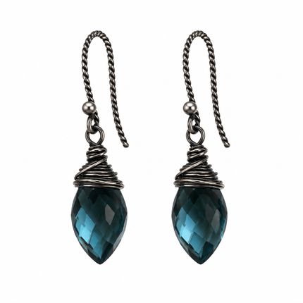 Blue Topaz & Oxidized Sterling Silver Earrings