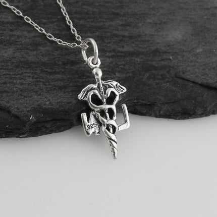LPN Caduceus Necklace – Sterling Silver Medical Symbol Pendant on 16" Chain