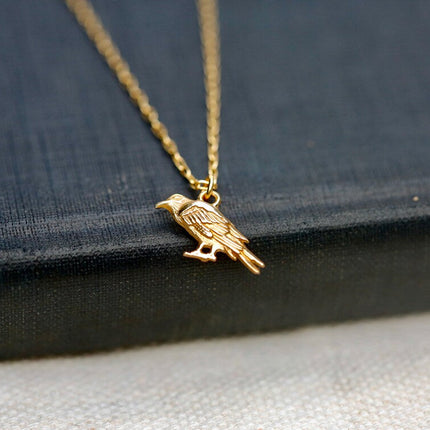 Golden Raven Necklace – 14k Gold Filled Crow Charm on 16" Chain