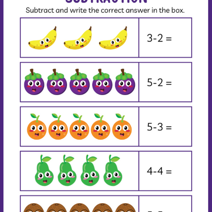 Kindergarten Subtraction Workbook – 19 Printable Pages | Instant PDF Download