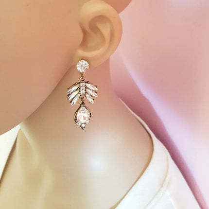 Vintage-Inspired Rhinestone Statement Earrings – Bronze Finish, 2.25 Inch