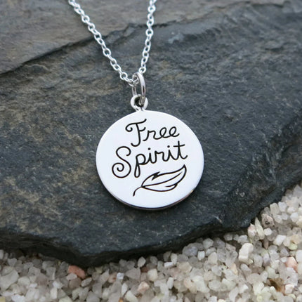 Free Spirit Necklace – Sterling Silver Quote Charm Necklace, Inspirational Gift