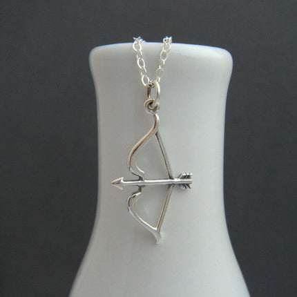 Silver Bow and Arrow Necklace – Sterling Silver Archery Pendant on 16" Chain