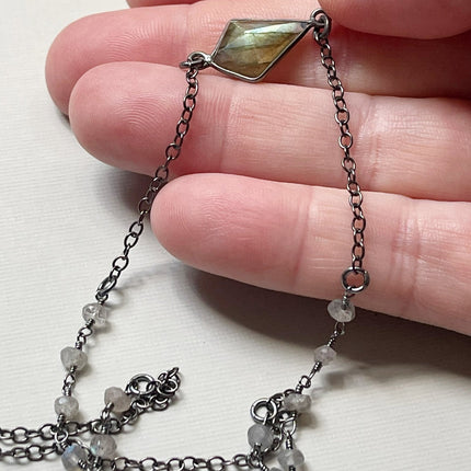 OOAK Oxidized Sterling & Labradorite Necklace – 18 Inch